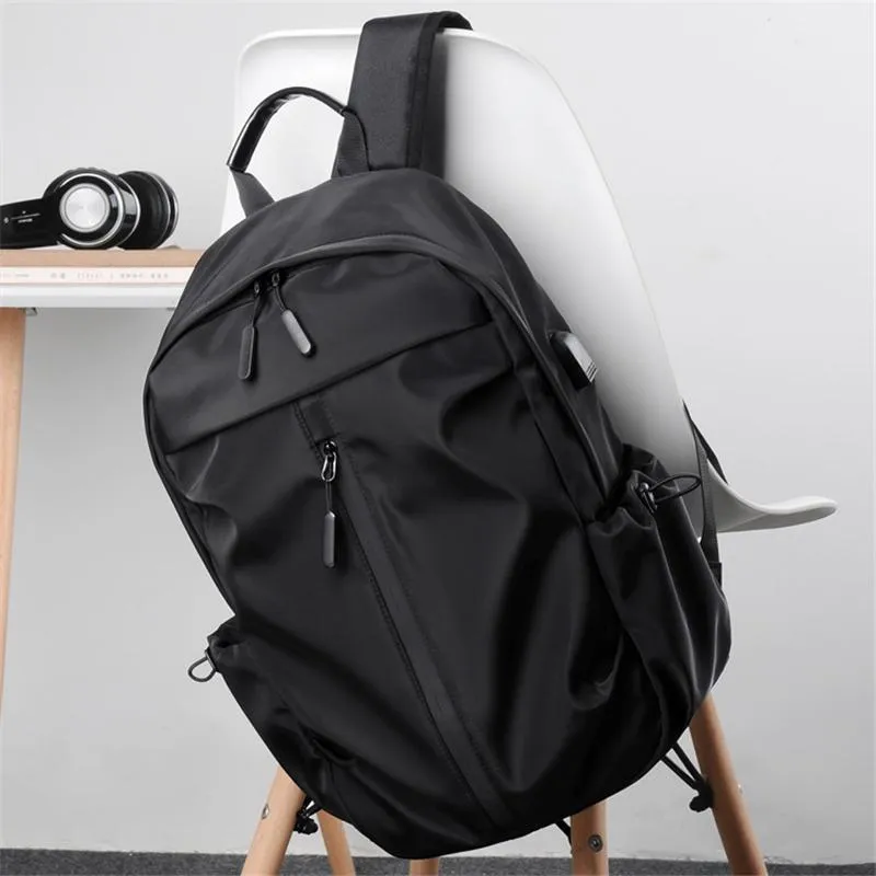 Men Solid Color Business Backpack With USB Charging Port