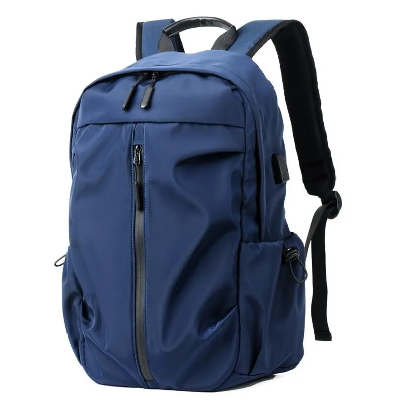 Men Solid Color Business Backpack With USB Charging Port