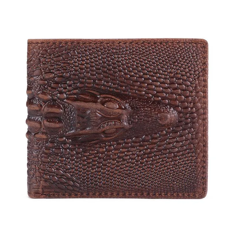 Men Business Crocodile Embossed Genuine Leather Short Fold Over Wallets