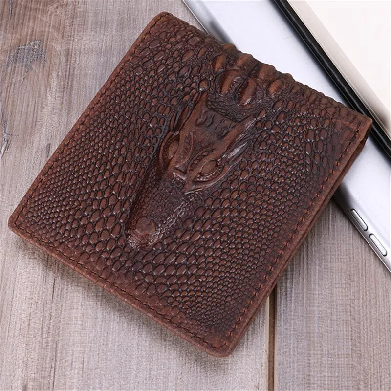 Men Business Crocodile Embossed Genuine Leather Short Fold Over Wallets