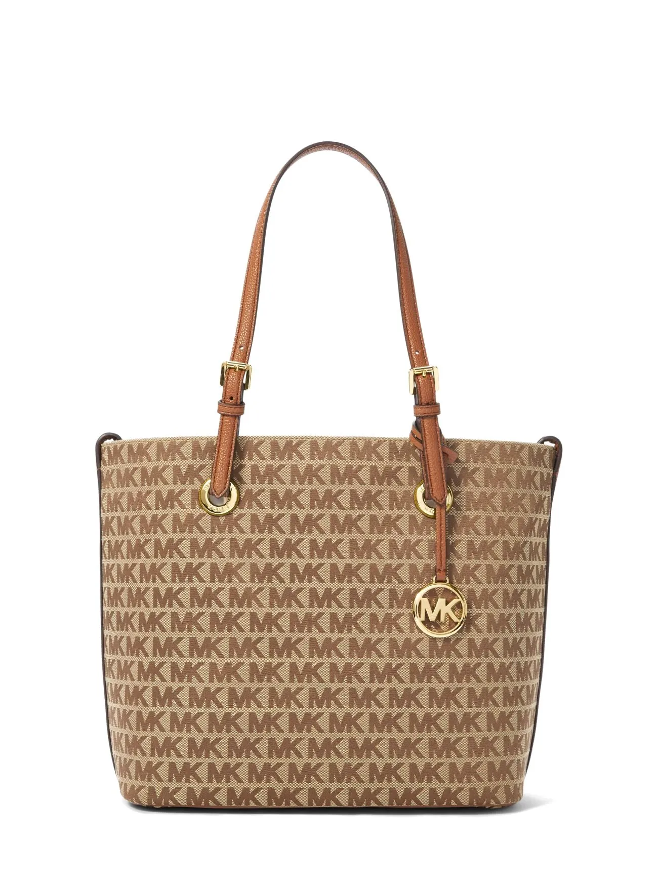 Michael Kors Women's Beige & Ebony & Luggage Jet Set Logo Jacquard Tote Bag