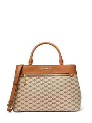 Michael Kors Women's Natural & Luggage Hailee Large Logo Satchel