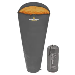 Milestone Camping 27000 Grey & Orange Single Mummy Sleeping Bag/Comfortable and Portable/Carry Sack/Water Resistant / 2 Season