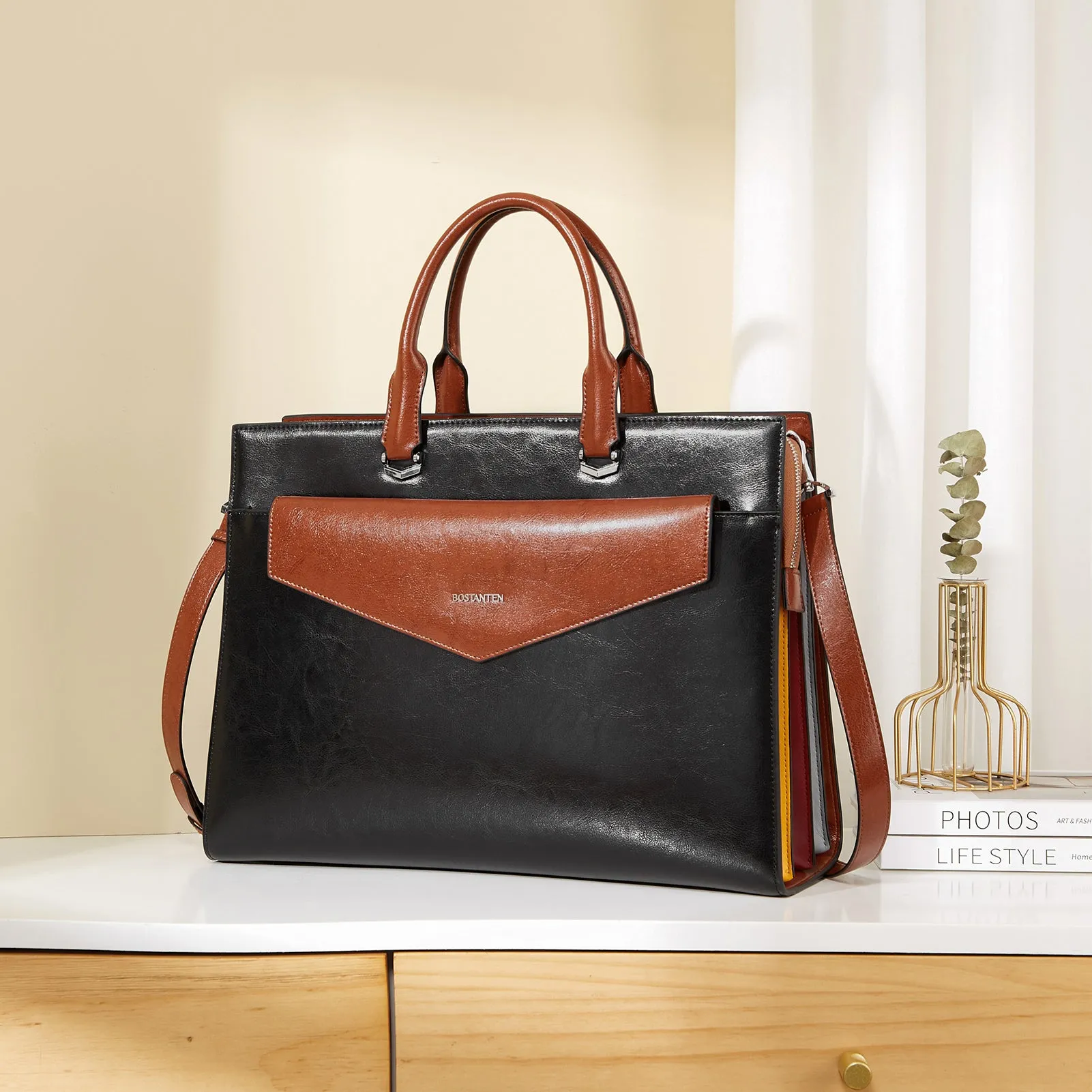 Mizuki Modern-Style Leather Briefcase