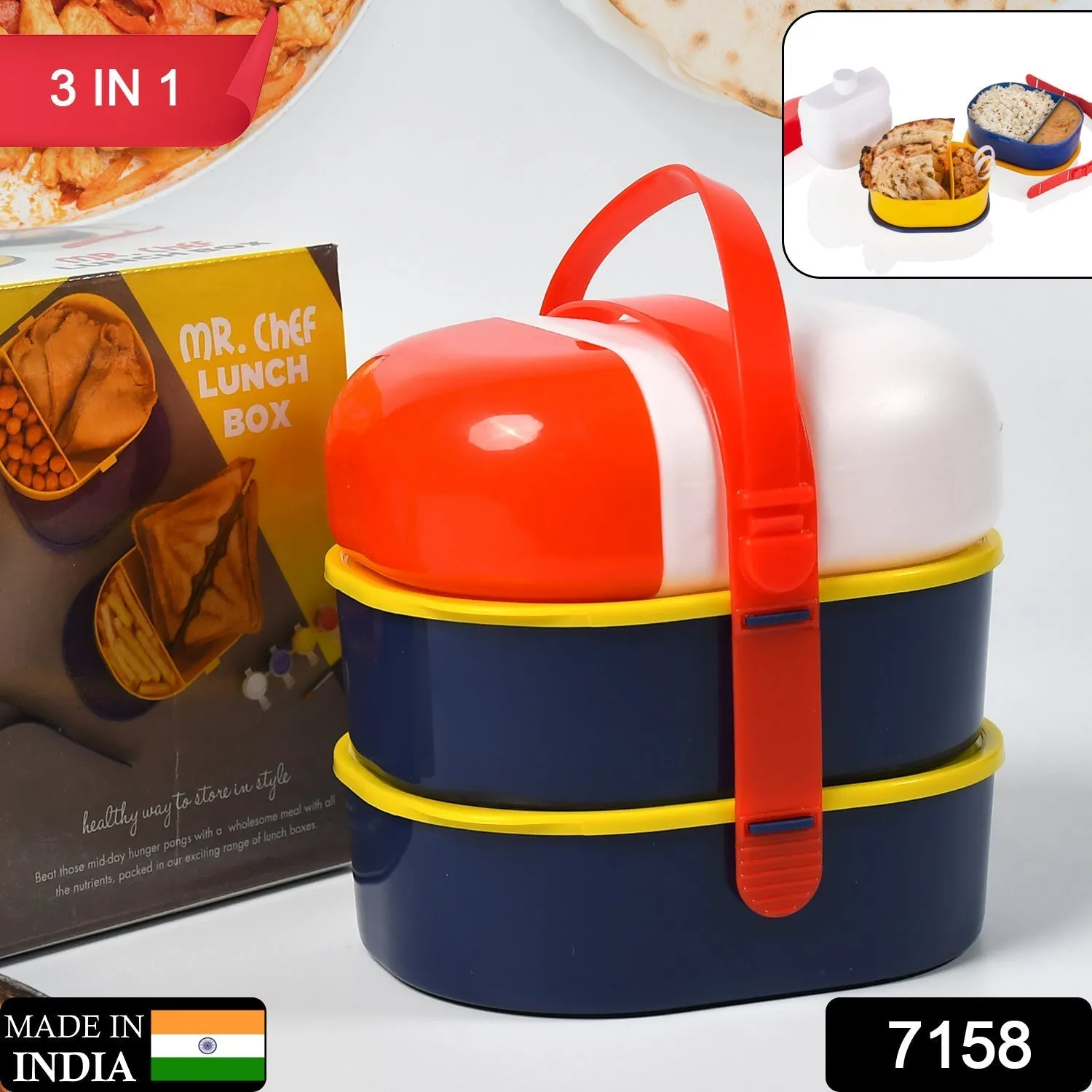 Mr. Chef Smart Lunch Box Capsule shape strap-on lunch box with water bottle and handle