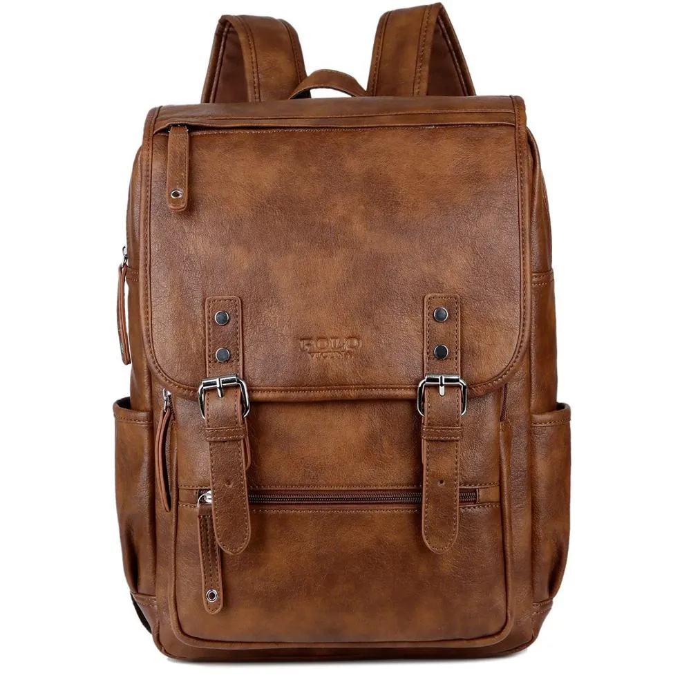 Multi Front Pocket Double Belt Leather Backpack