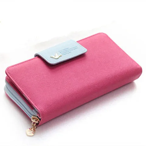 New Women Coin Purse High Capacity Bump Color Buckles Long Wallets Phone Fit For Iphone 4/4S/5S/5C Sumsang Billete Clutch Purse