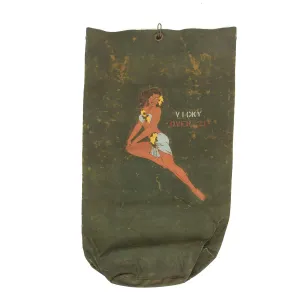 Original U.S. WWII Named Marine Corps Sea Bag Featuring Painted Pin Up Girl “Nose Art”- 38” x 22”