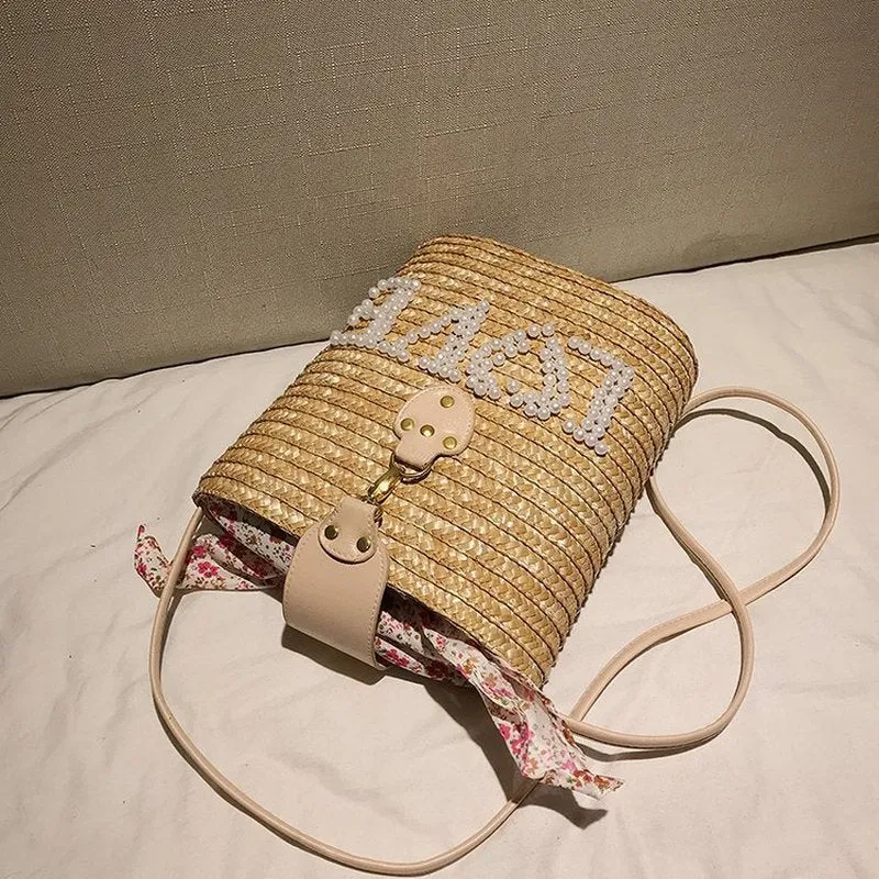 Pearl Love Beach Handmade Straw Shoulder Bag