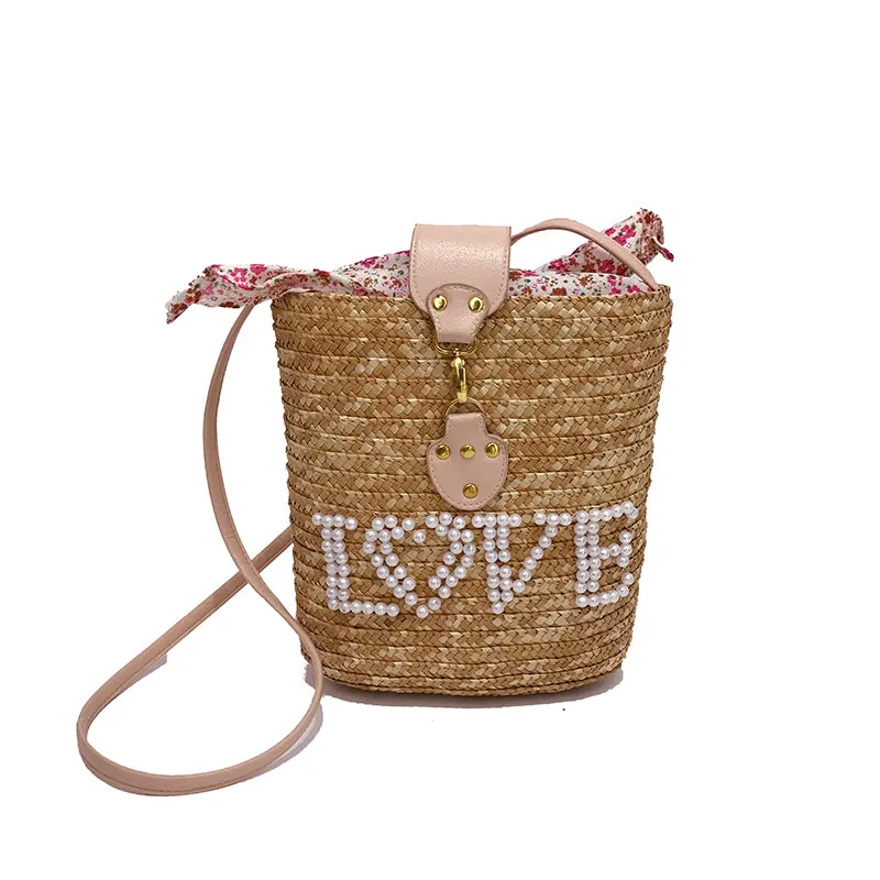 Pearl Love Beach Handmade Straw Shoulder Bag