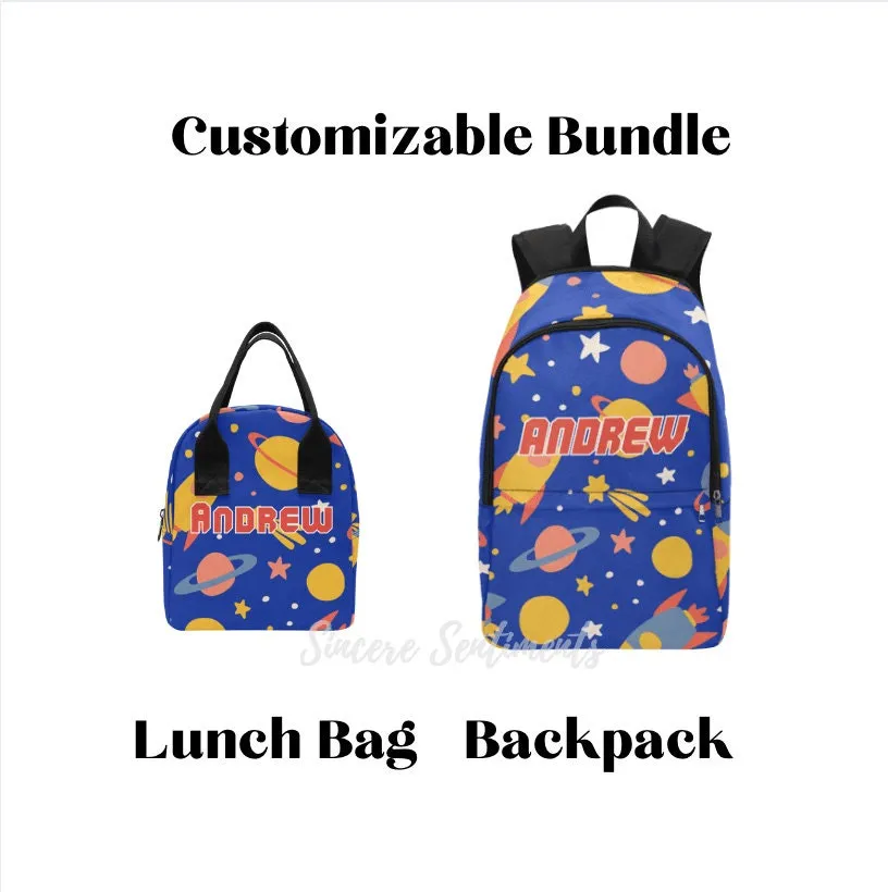 Personalized Blue Galaxy Backpack & Lunch Bag Bundle