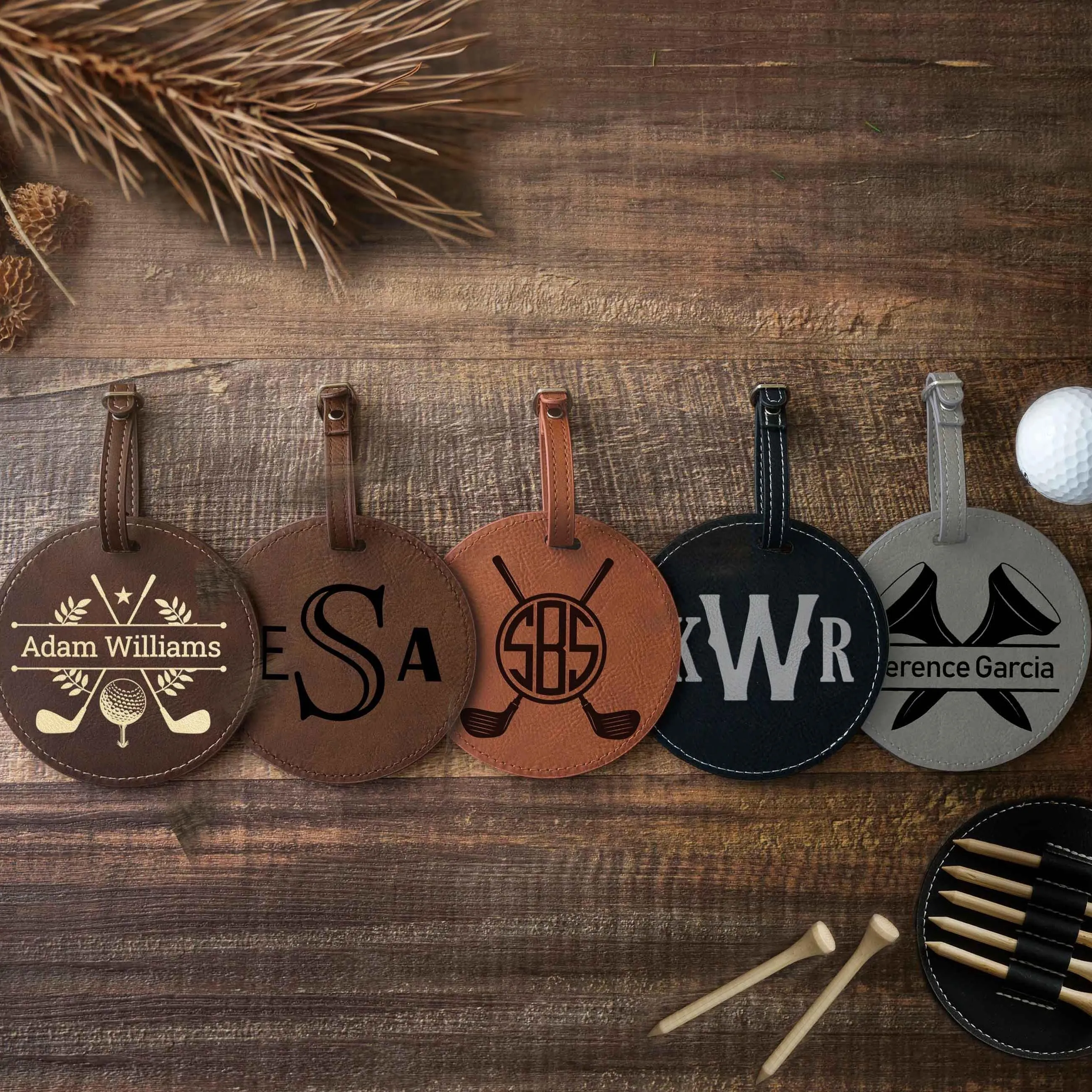 Personalized Golf Bag Tag Tee Holder, Golf Gifts for Men, Leather Golf Bag Tag with Golf Tees, Golfer Christmas Gift, Golf Accessories