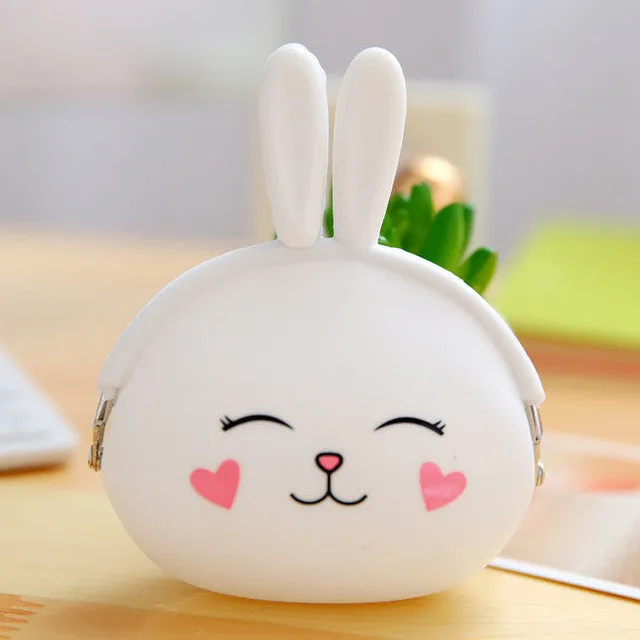 Pink Kawaii Girl Coin Purse Animal Lovely Kawaii Cartoon Rabbit Pouch Women Girls Small Wallet Soft Silicone Coin Bag Kid Gift