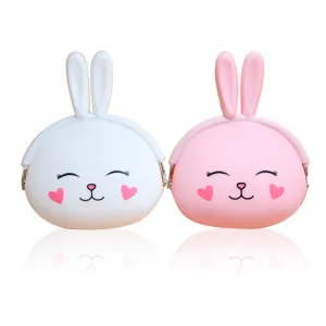 Pink Kawaii Girl Coin Purse Animal Lovely Kawaii Cartoon Rabbit Pouch Women Girls Small Wallet Soft Silicone Coin Bag Kid Gift