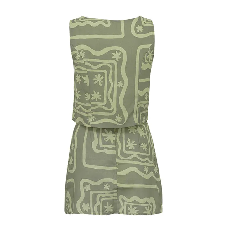 Pre Order:  Casual Print Sleeveless Vest   Mini Skirt