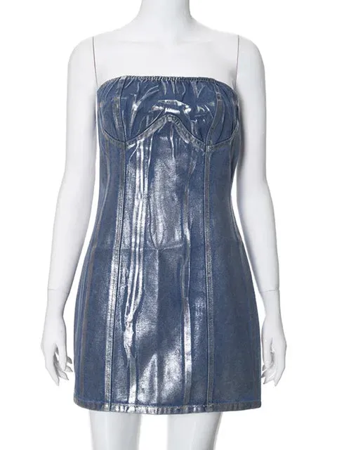 Pre Order: Solid Strapless Bodycon Denim Dress