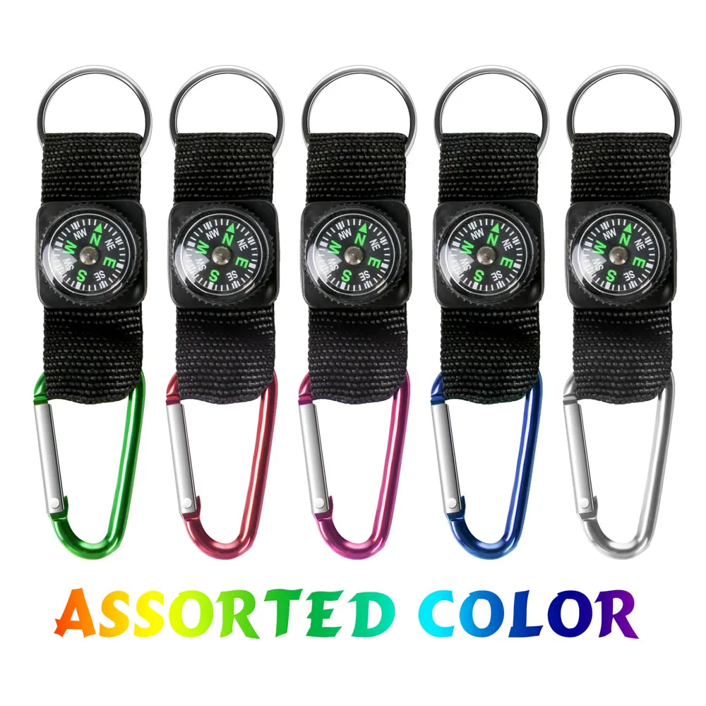 PROLOSO Carabiner Compass Keychain Belt Clips Kids Toys Prizes Outdoors Adventure Party Favors 20 Pcs