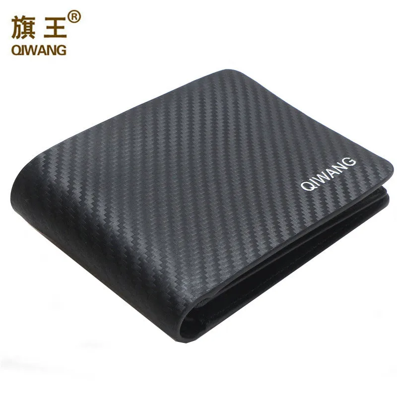 QIWANG Leather Men Wallet Carbon Pattern Luxury Leather Wallets Office Male Business Man Purse Insdie Microfiber Bifold Wallet