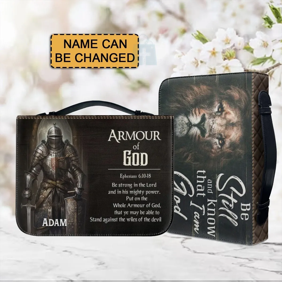 "Armour of God" Knight and Lion of Judah Leather Bible Cover with Personalization - CHRISTIANARTBAG CABBBCV02030324.