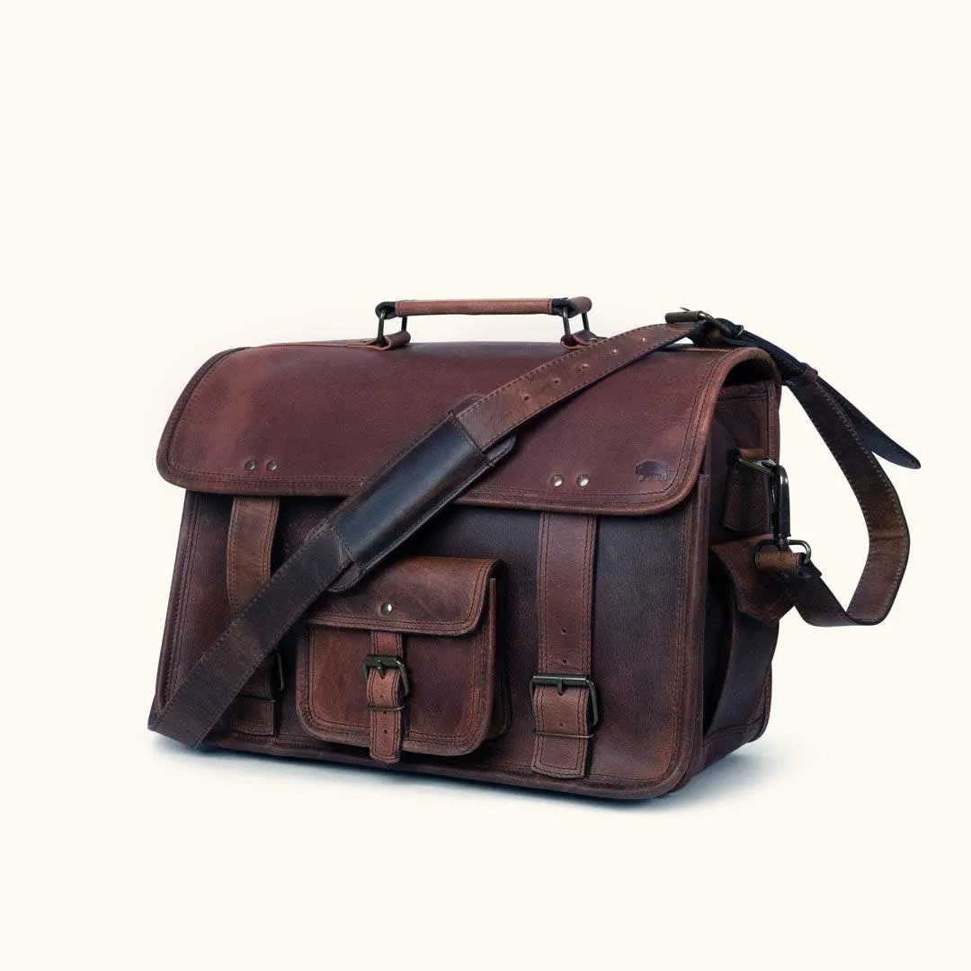 Roosevelt Buffalo Leather Briefcase Bag | Dark Oak