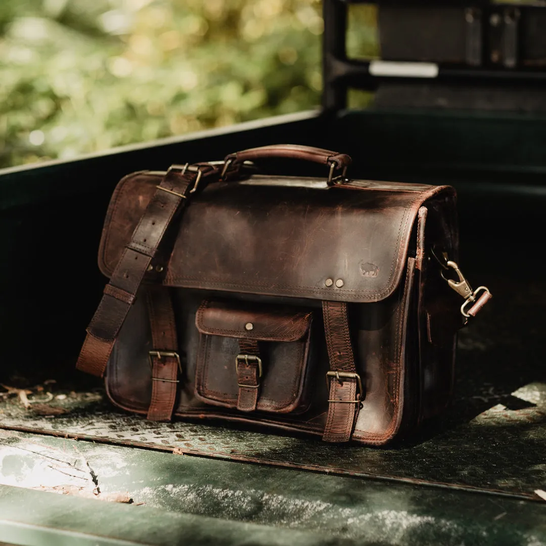 Roosevelt Buffalo Leather Briefcase Bag | Dark Oak