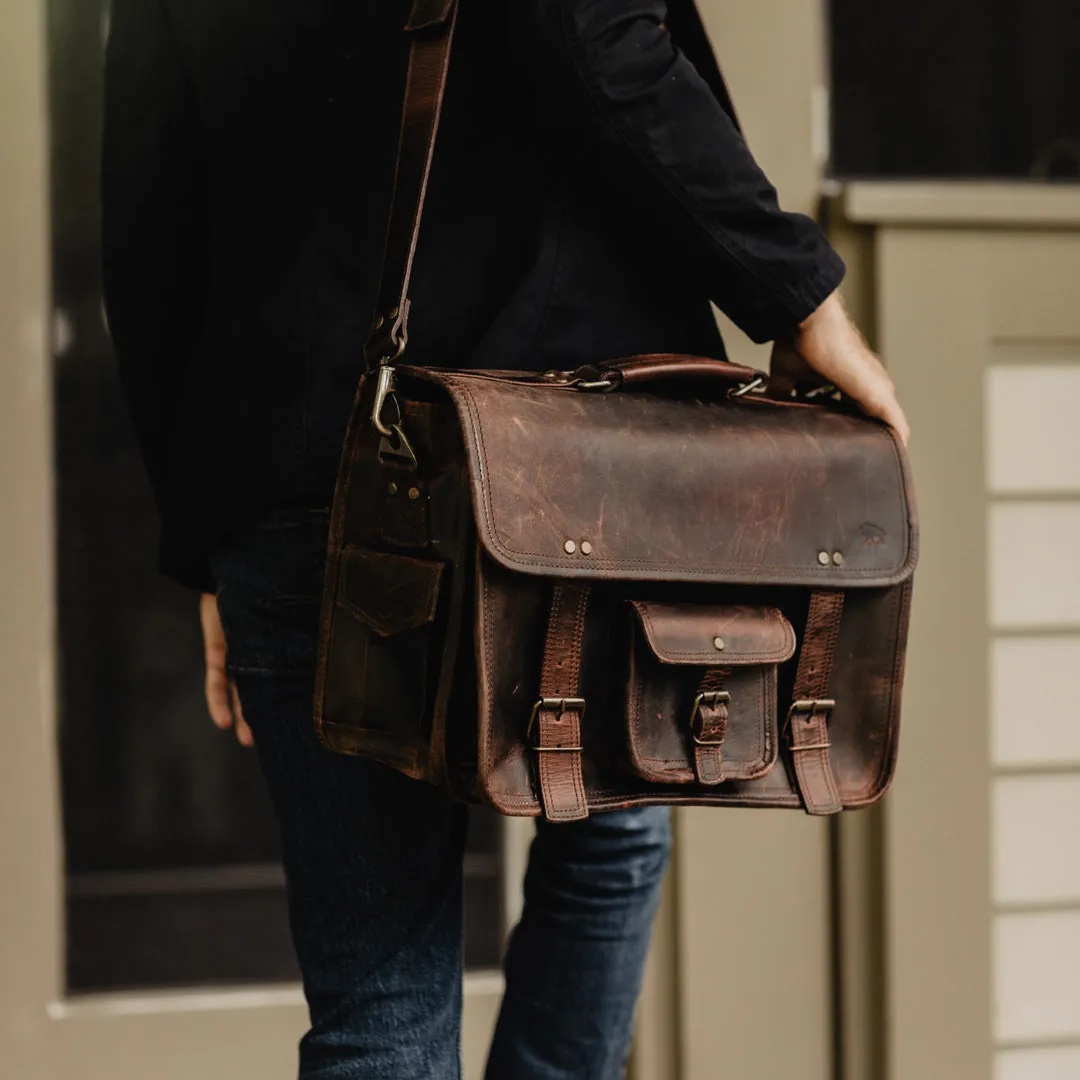 Roosevelt Buffalo Leather Briefcase Bag | Dark Oak