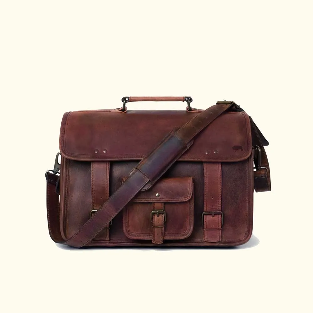 Roosevelt Buffalo Leather Briefcase Bag | Dark Oak