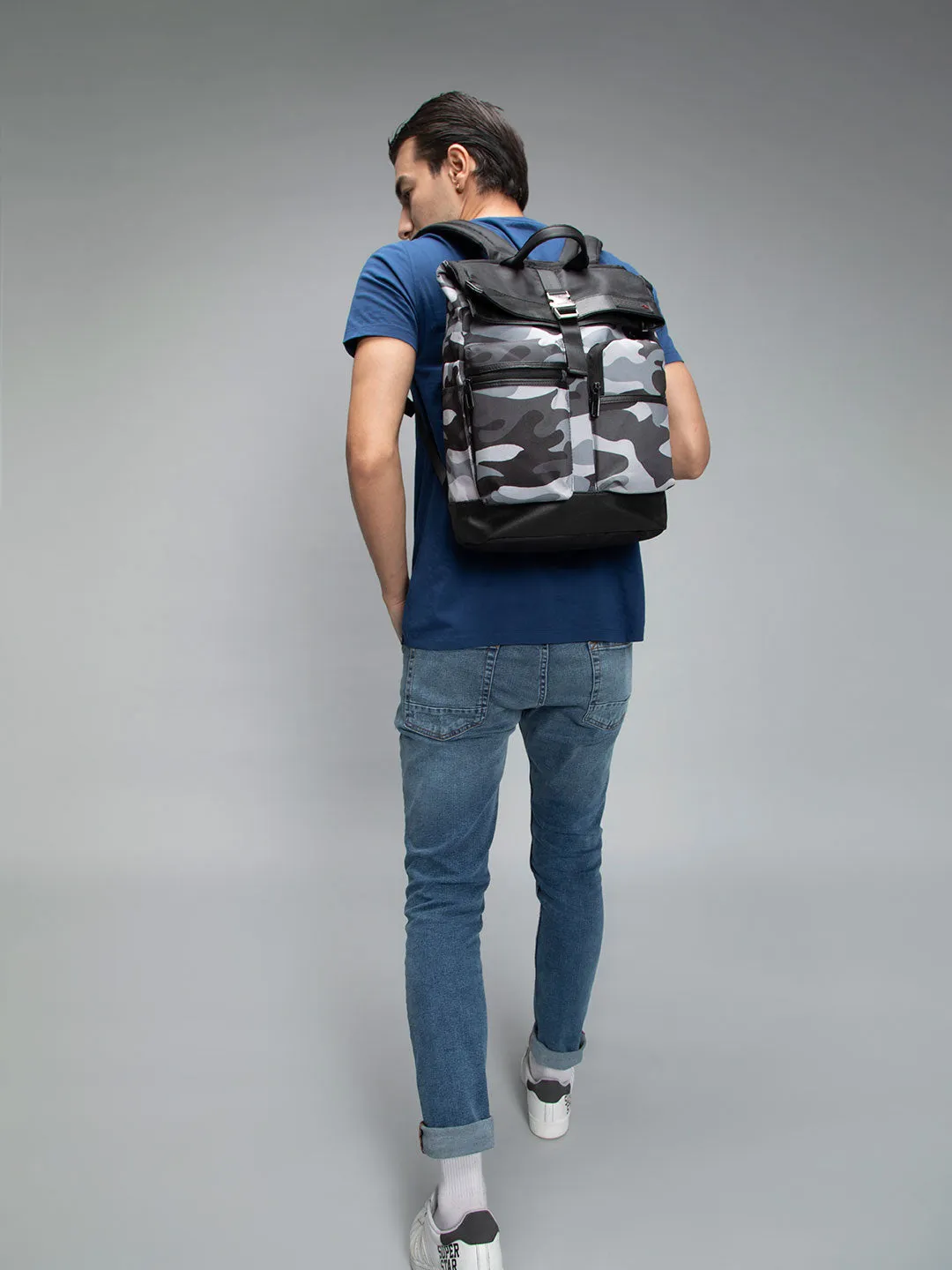 Spykar Grey Camouflage Casual Traveler Backpacks