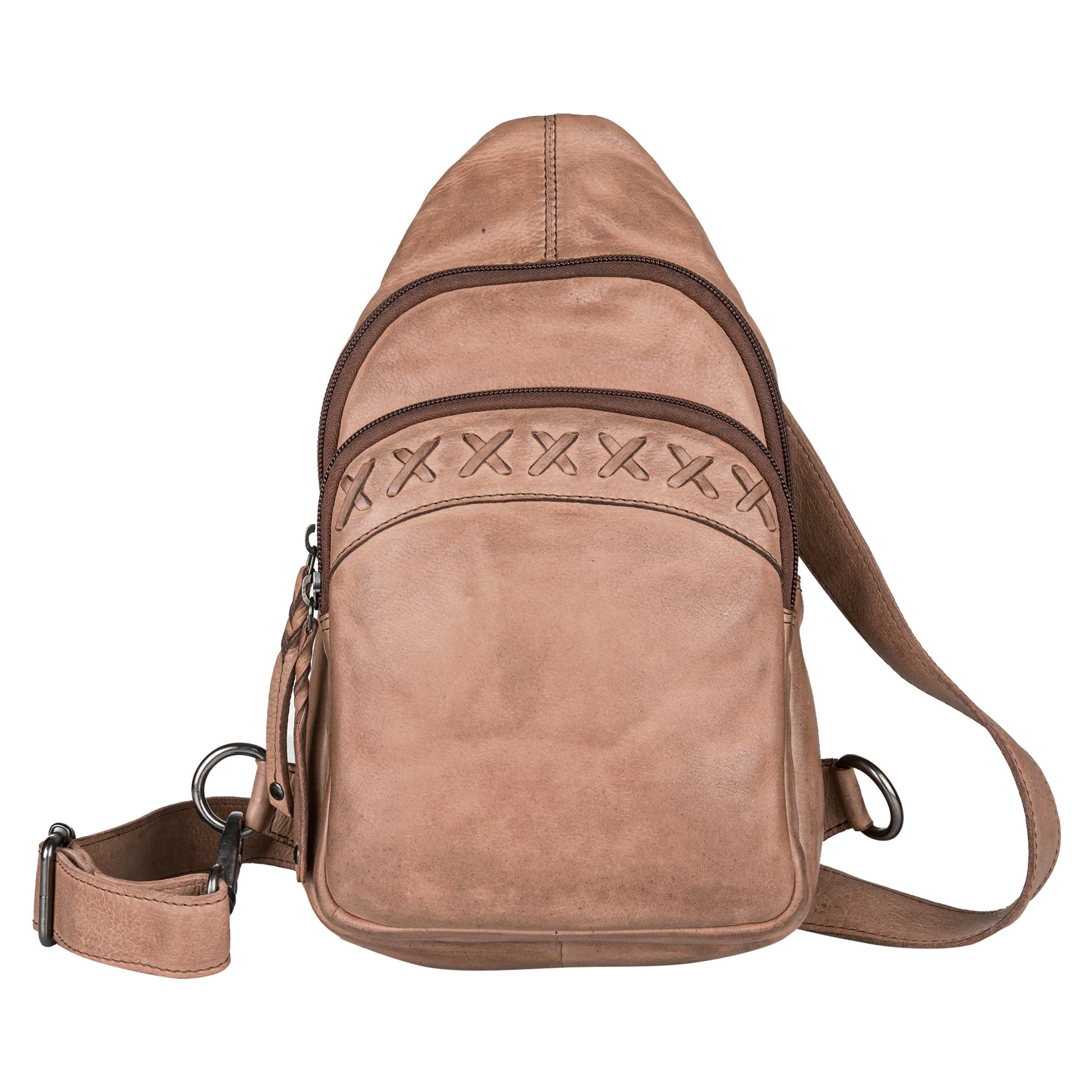 Taylor | Unisex Concealed Carry Leather Backpack or Sling Bag | Full Grain Leather with Lace Accent | Locking Exterior Concealment Pocket