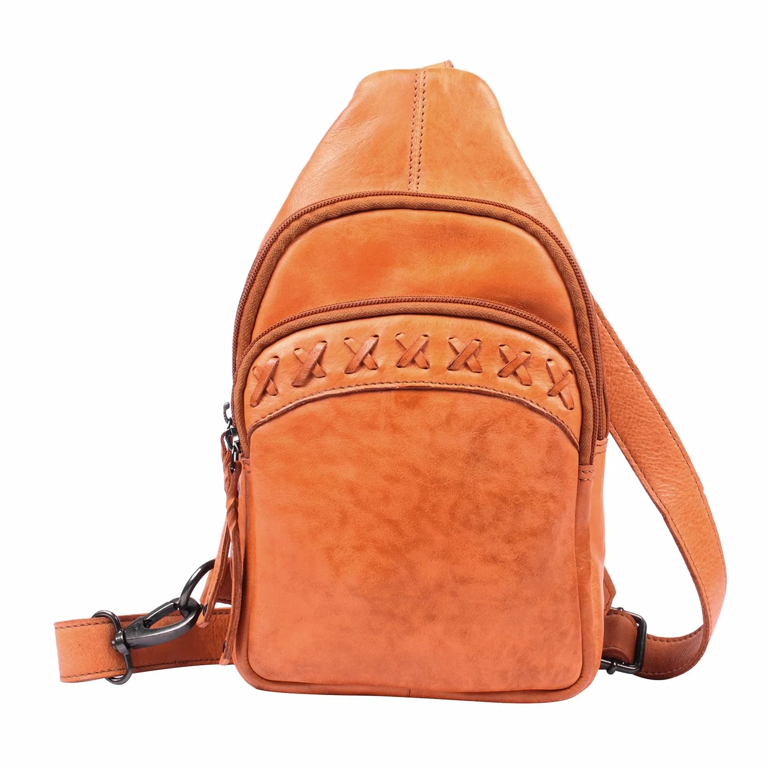 Taylor | Unisex Concealed Carry Leather Backpack or Sling Bag | Full Grain Leather with Lace Accent | Locking Exterior Concealment Pocket