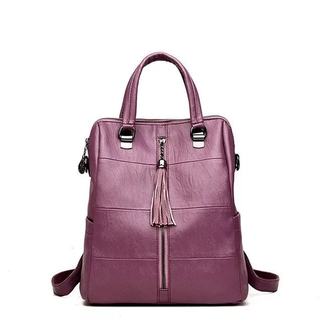 Trendy 3-in-1 Women Leather Preppy Backpack