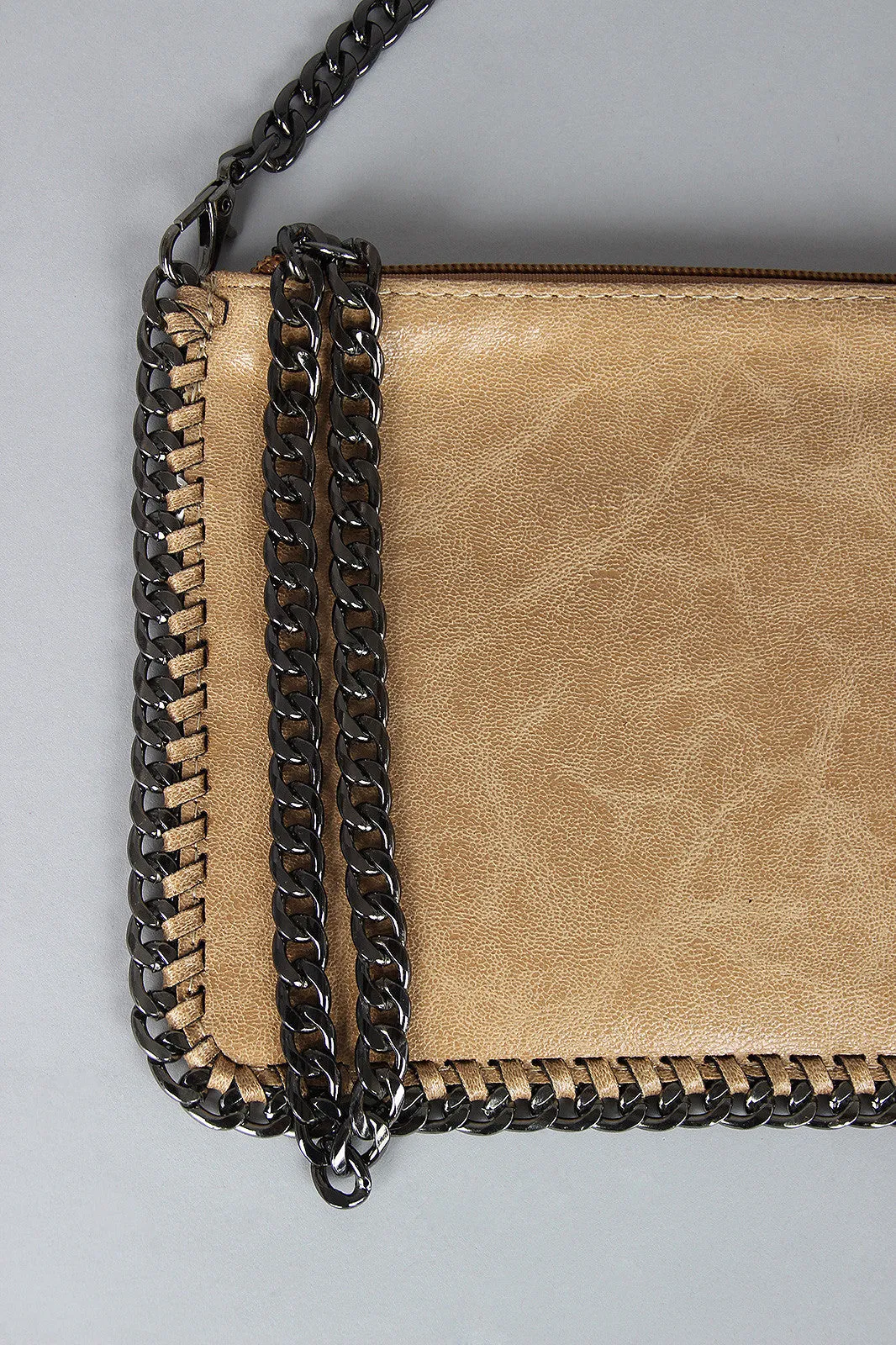 Vegan Leather Chain Trim Clutch Bag