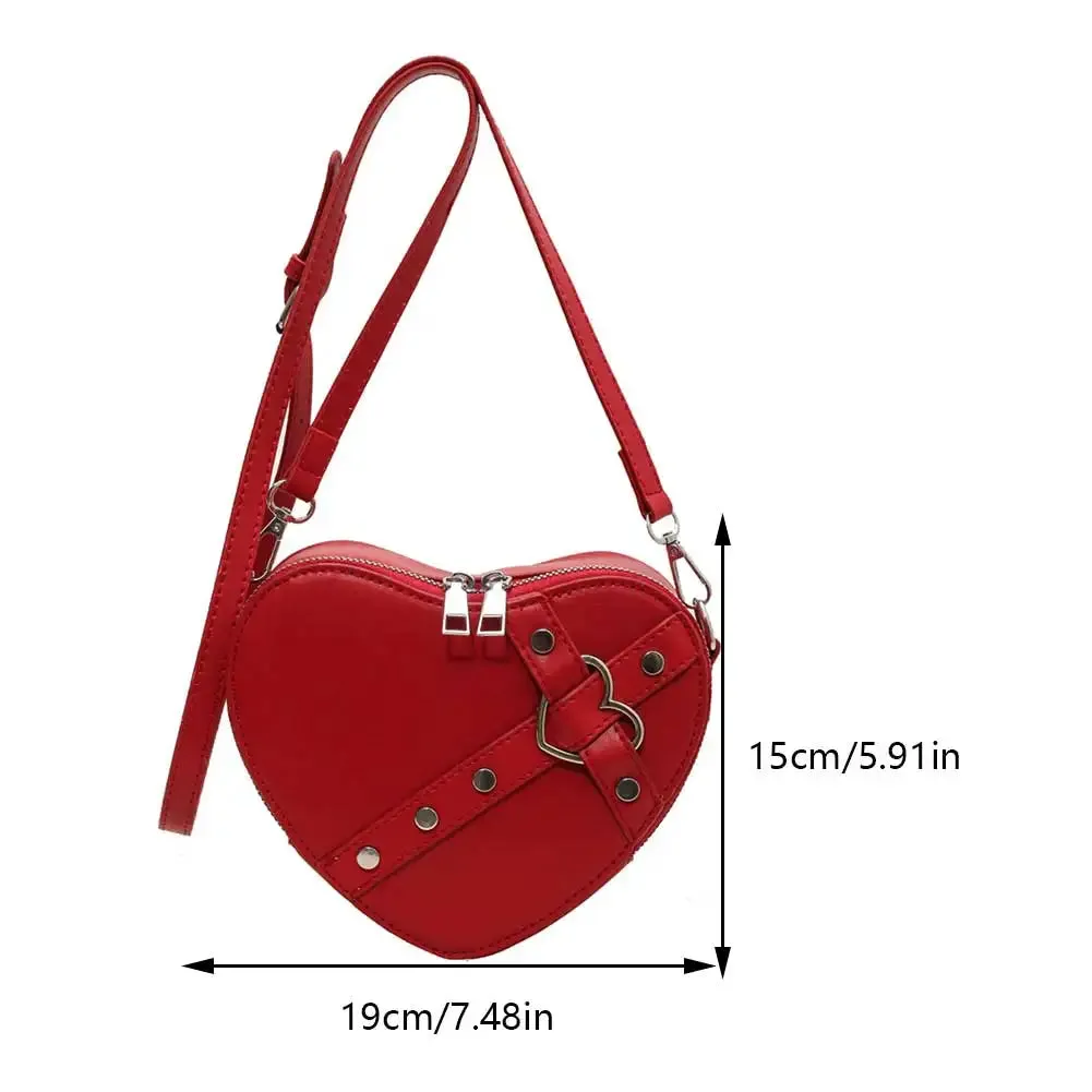 Vintage Chain Rivet PU Heart Small Leather Y2K Red Shaped Bag