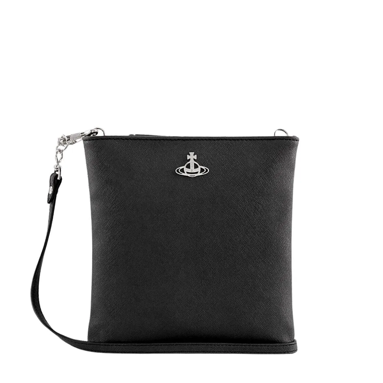 Vivienne Westwood Saffiano Plain Black New Square Shape Crossbody Bag