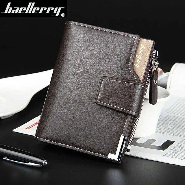 wallet men  leather multifunction men wallets zipper coin pocket trifold purse card holder hasp wallet zipper purse small