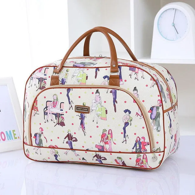 Women Travel Bags 2016 Fashion Pu Leather Large Capacity Waterproof Print Luggage Duffle Bag Casual Travel Bags PT1083