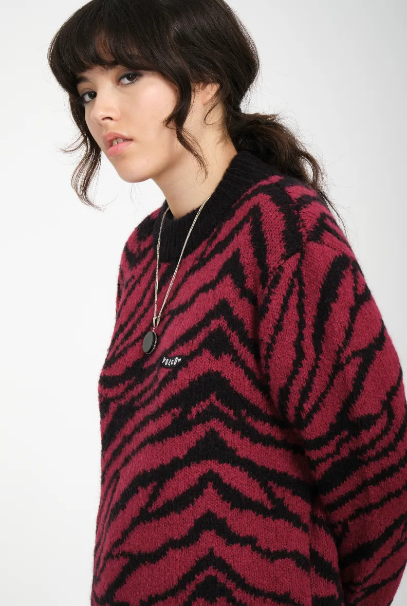 Womens Zebra Sweater Wine