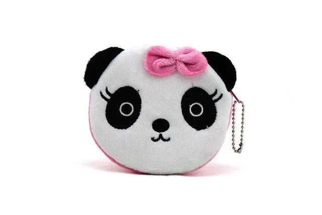 YIYOHI Hot On Sale Kawaii Cartoon Panda/Squirrel Children Plush Coin Bag  Purse Zip Change Purse Wallet Kids Girl Women For Gift